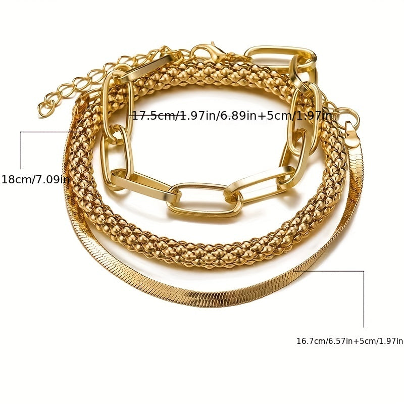 3pcs/Set Vintage Golden Multilayer Bracelet