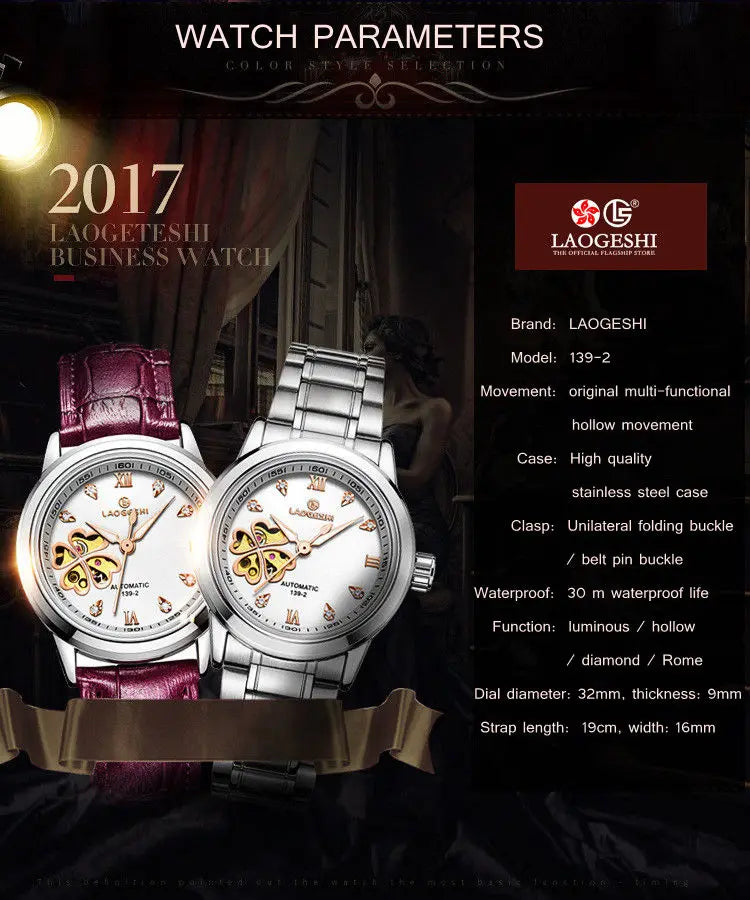 Women Automatic Mechanical Watches Diamond Four-leaf Clover Wrist Watches
