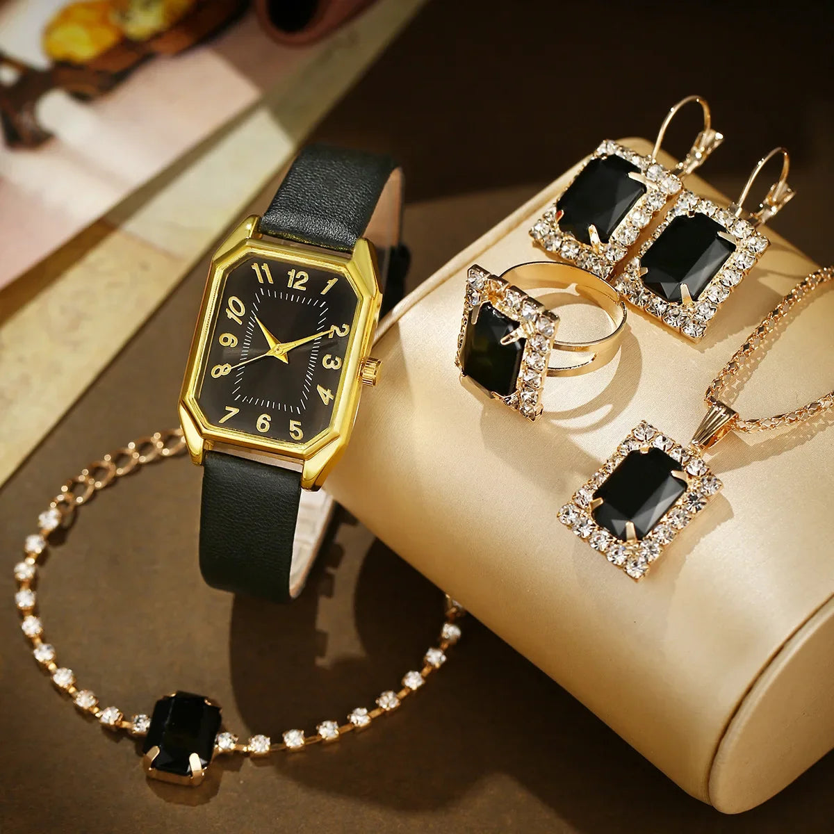 Luxury Fashion Square Women's Watches Brand Ladies Quartz Wristwatch Jewelry Set