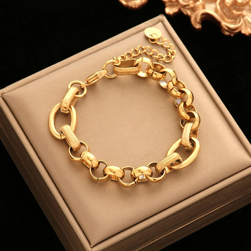 Stainless Steel Twisted Bracelet Bangles For Women Trendy 18K Gold Plated Wrist Chain Waterproof Jewelry Gift Party