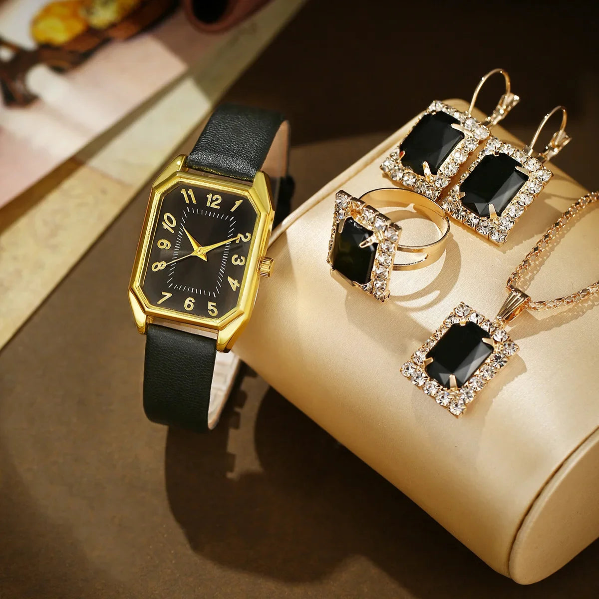 Luxury Fashion Square Women's Watches Brand Ladies Quartz Wristwatch Jewelry Set