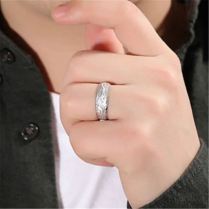 Gold 14 K Ring for Man Luxury Engraving Dragon Adjustable Ring
