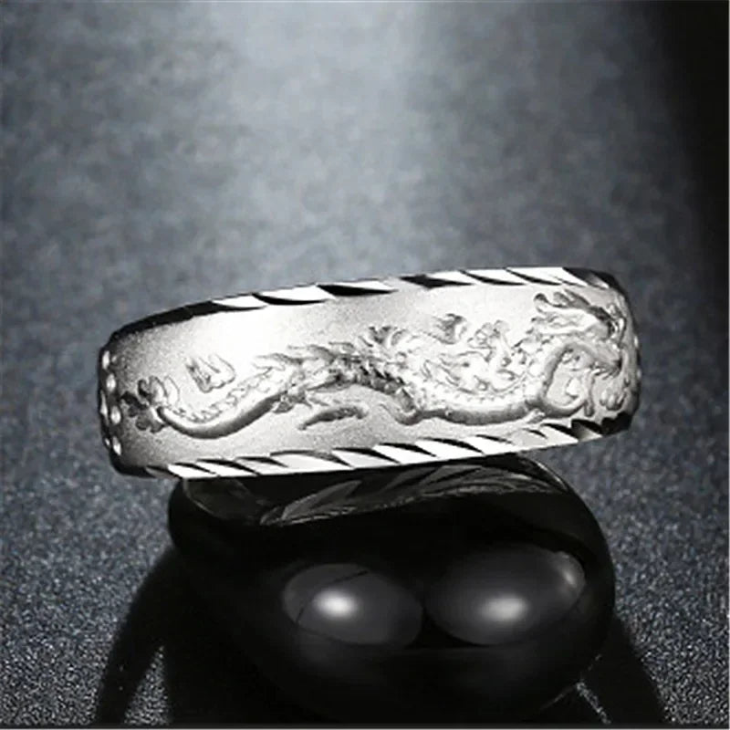Gold 14 K Ring for Man Luxury Engraving Dragon Adjustable Ring
