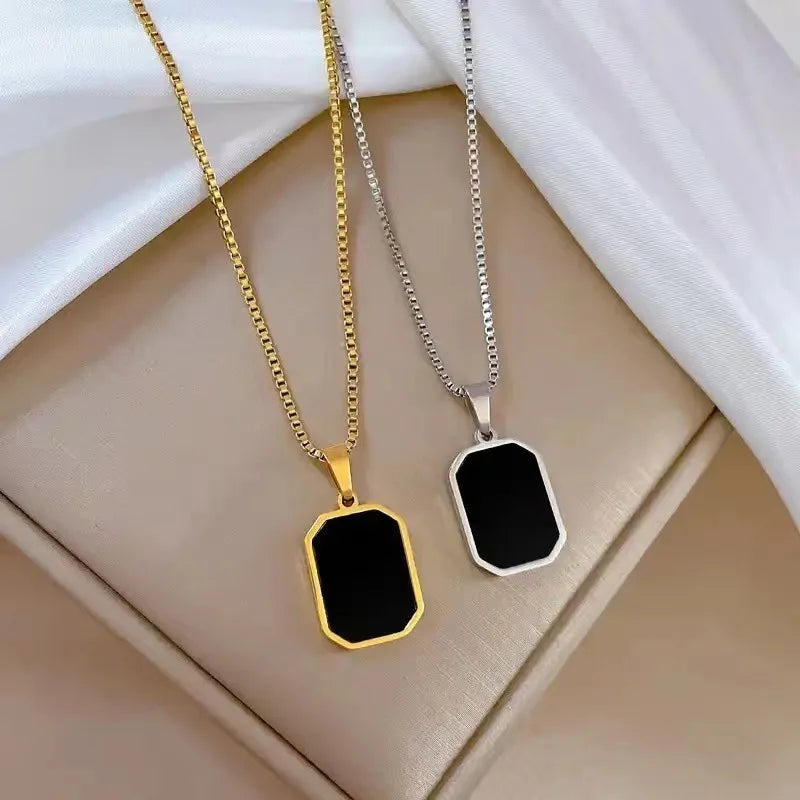 Korean Black Geometric Pendant Necklace for Women