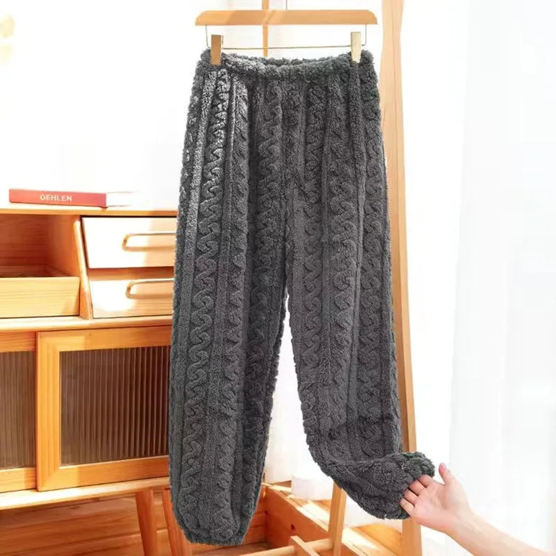 Autumn Women Solid Warm 2 Piece Sets Thicken Velvet Ribbed Fleece Set Pullover