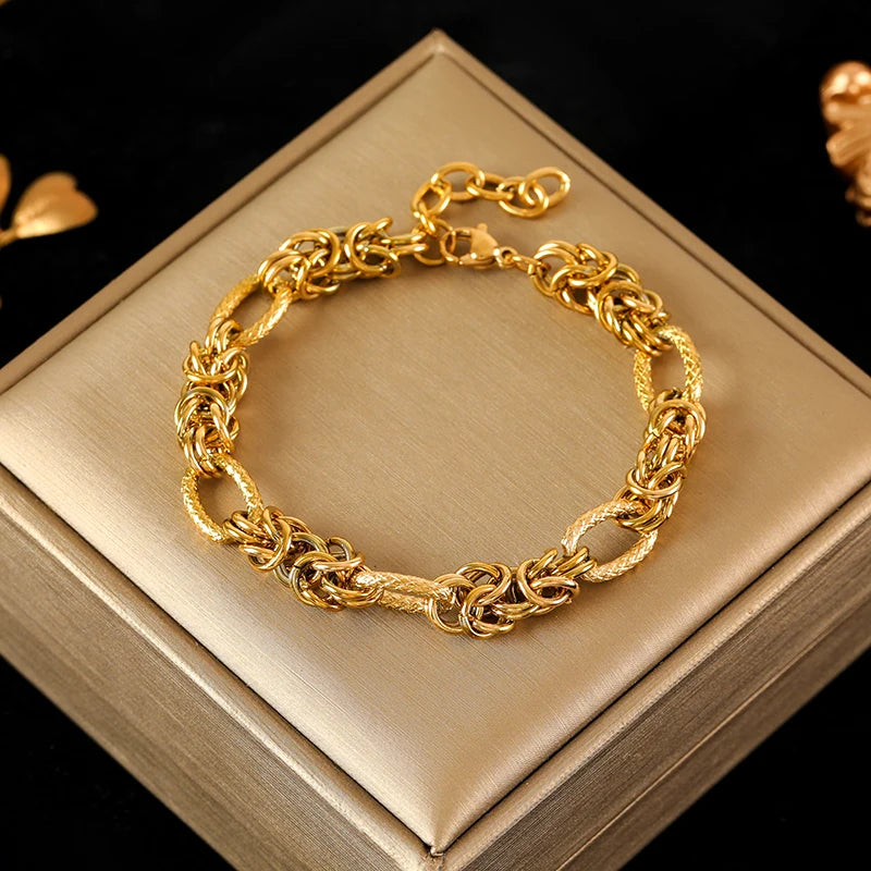 Stainless Steel Twisted Bracelet Bangles For Women Trendy 18K Gold Plated Wrist Chain Waterproof Jewelry Gift Party