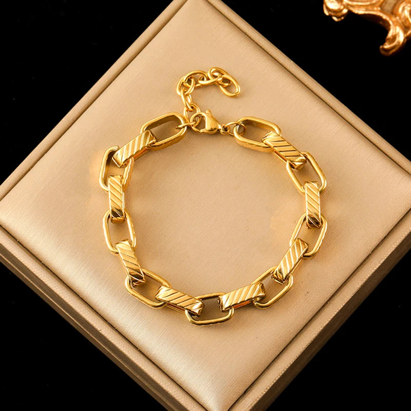 Stainless Steel Twisted Bracelet Bangles For Women Trendy 18K Gold Plated Wrist Chain Waterproof Jewelry Gift Party