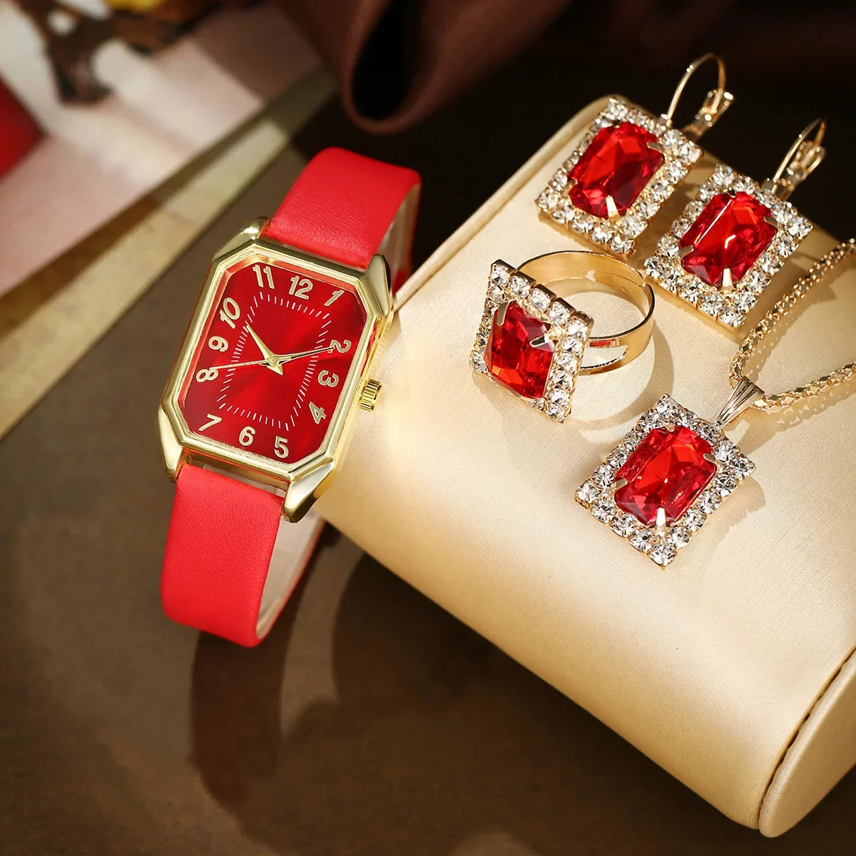 Luxury Fashion Square Women's Watches Brand Ladies Quartz Wristwatch Jewelry Set