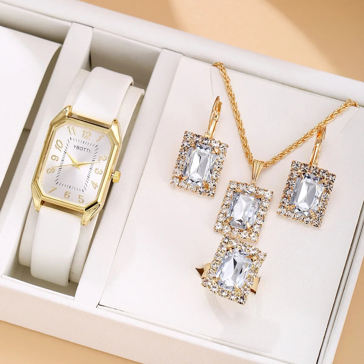 Luxury Fashion Square Women's Watches Brand Ladies Quartz Wristwatch Jewelry Set
