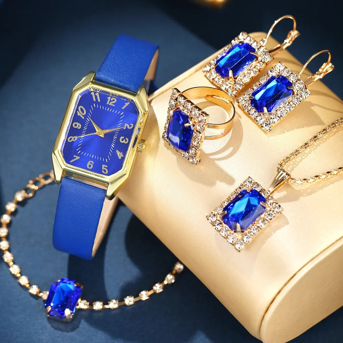 Luxury Fashion Square Women's Watches Brand Ladies Quartz Wristwatch Jewelry Set