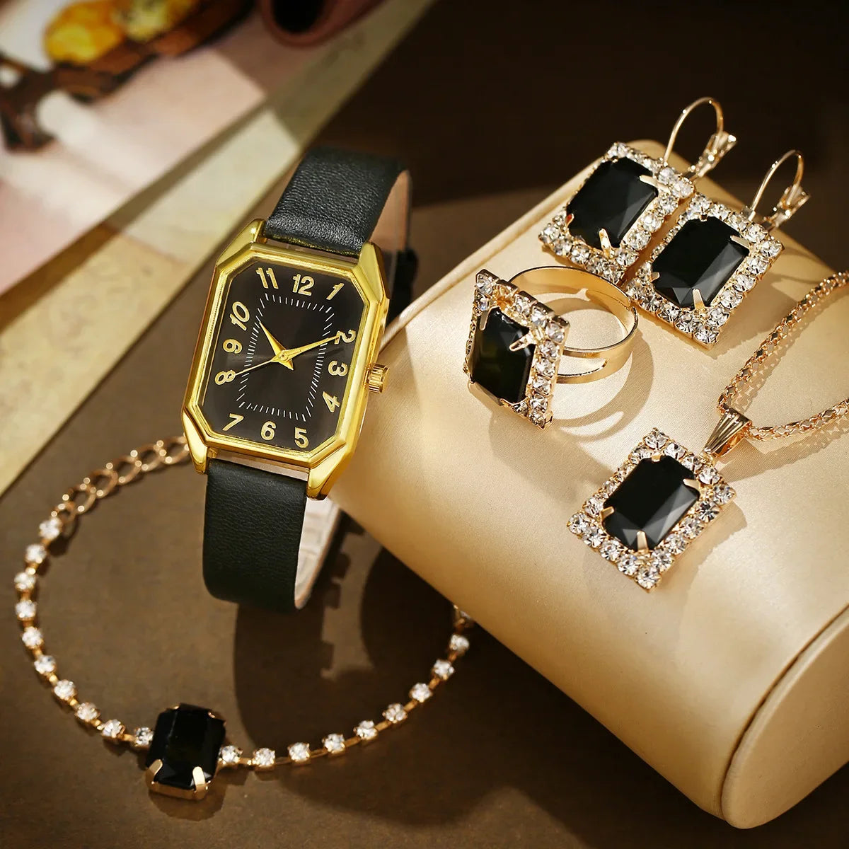 Luxury Fashion Square Women's Watches Brand Ladies Quartz Wristwatch Jewelry Set