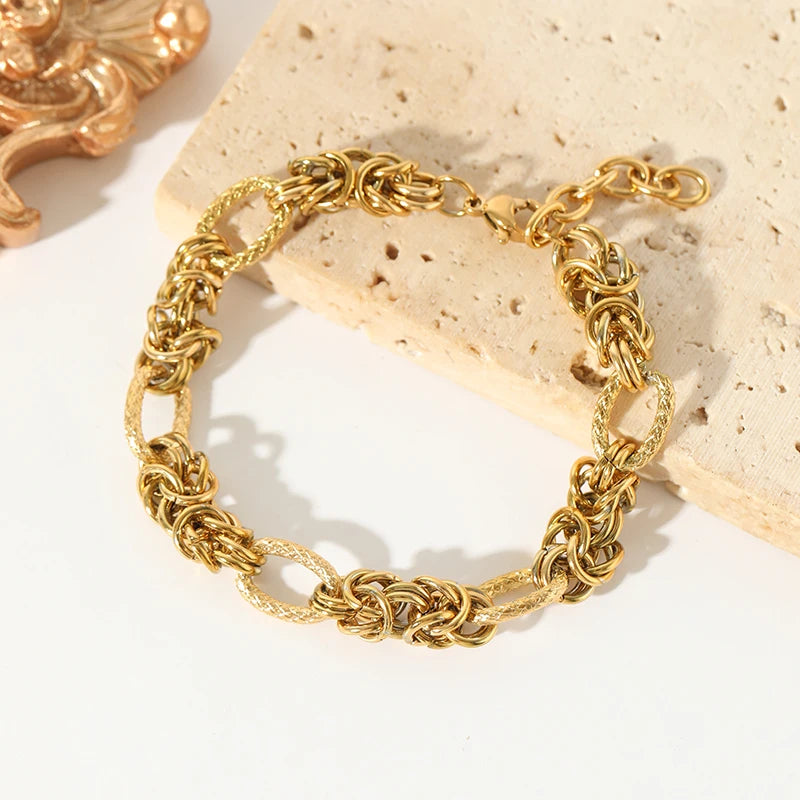 Stainless Steel Twisted Bracelet Bangles For Women Trendy 18K Gold Plated Wrist Chain Waterproof Jewelry Gift Party