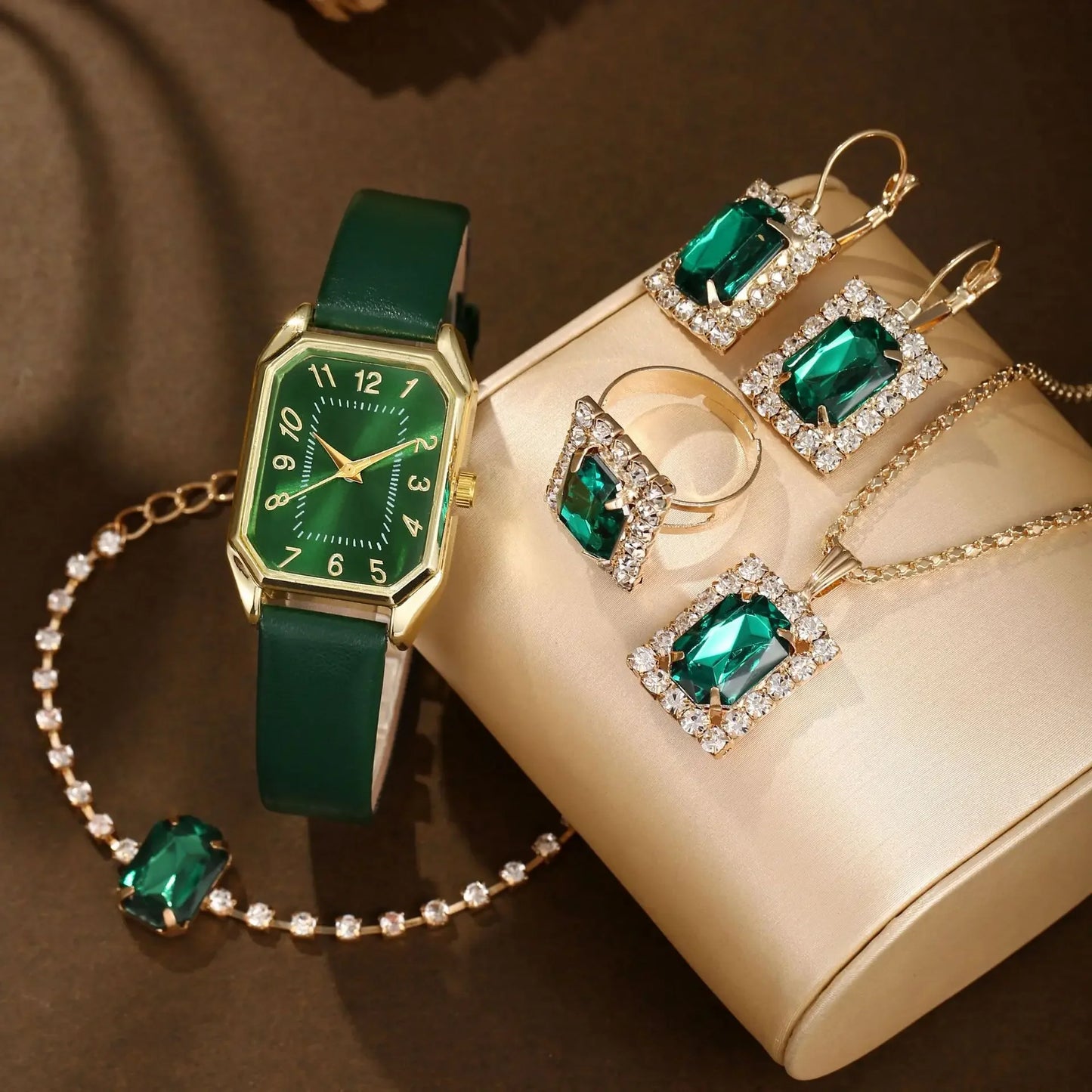 Luxury Fashion Square Women's Watches Brand Ladies Quartz Wristwatch Jewelry Set