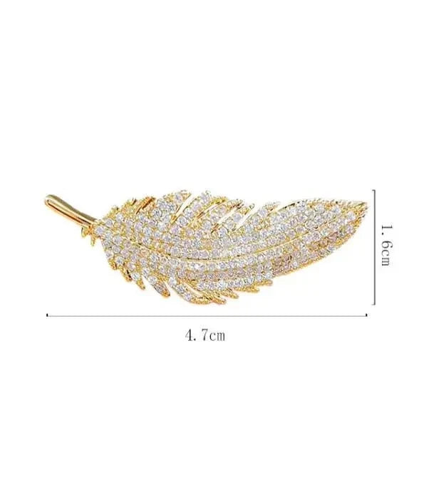 Luxury Gold Color Crystal Feather Brooches For Women