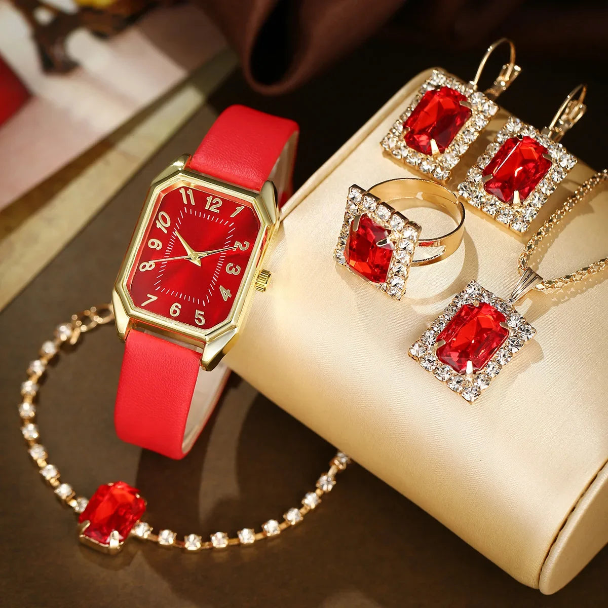 Luxury Fashion Square Women's Watches Brand Ladies Quartz Wristwatch Jewelry Set