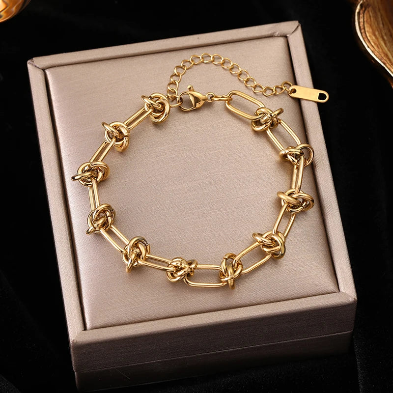 Stainless Steel Twisted Bracelet Bangles For Women Trendy 18K Gold Plated Wrist Chain Waterproof Jewelry Gift Party