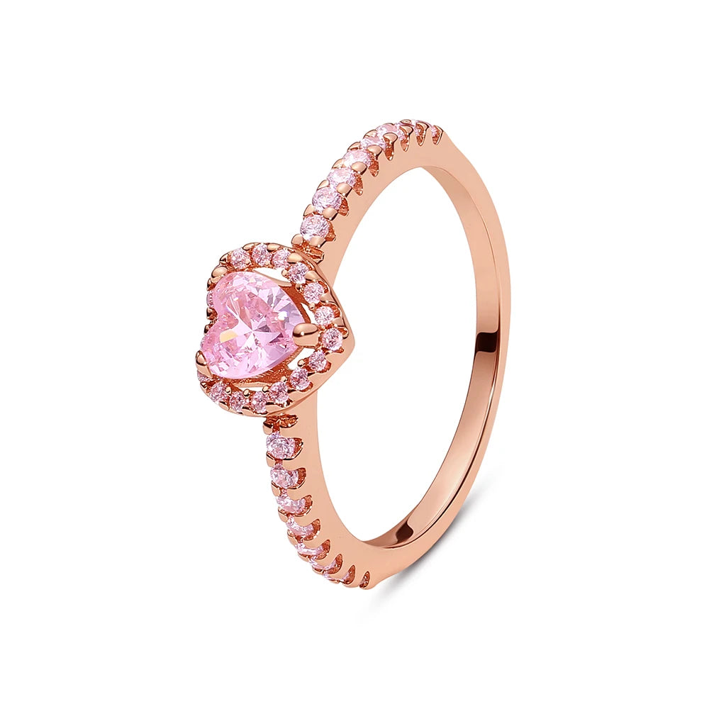 Original 925 Sterling Silver Rings For Women Love Heart Crown Crystals Rose Gold