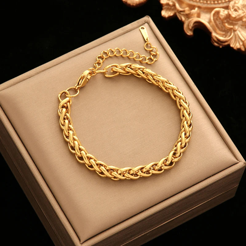 Stainless Steel Twisted Bracelet Bangles For Women Trendy 18K Gold Plated Wrist Chain Waterproof Jewelry Gift Party