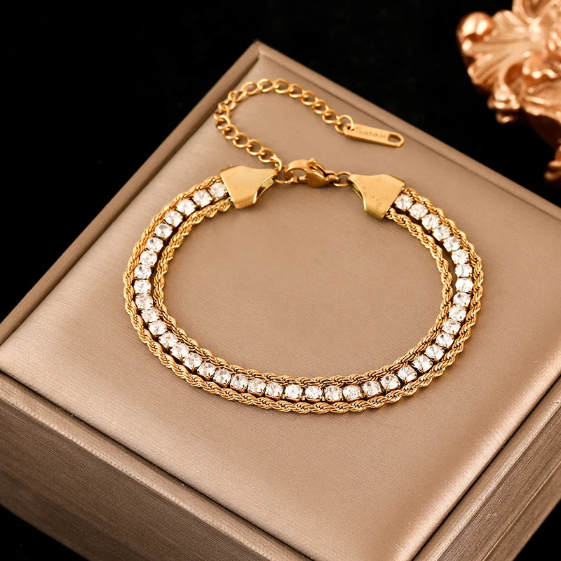 Stainless Steel Twisted Bracelet Bangles For Women Trendy 18K Gold Plated Wrist Chain Waterproof Jewelry Gift Party