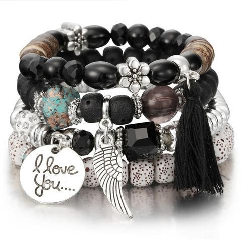 Fashion Multilayer Crystal Lava Stone Bracelets