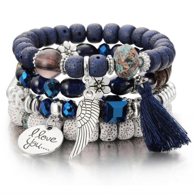 Fashion Multilayer Crystal Lava Stone Bracelets