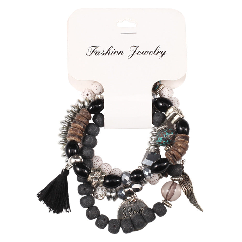 Fashion Multilayer Crystal Lava Stone Bracelets