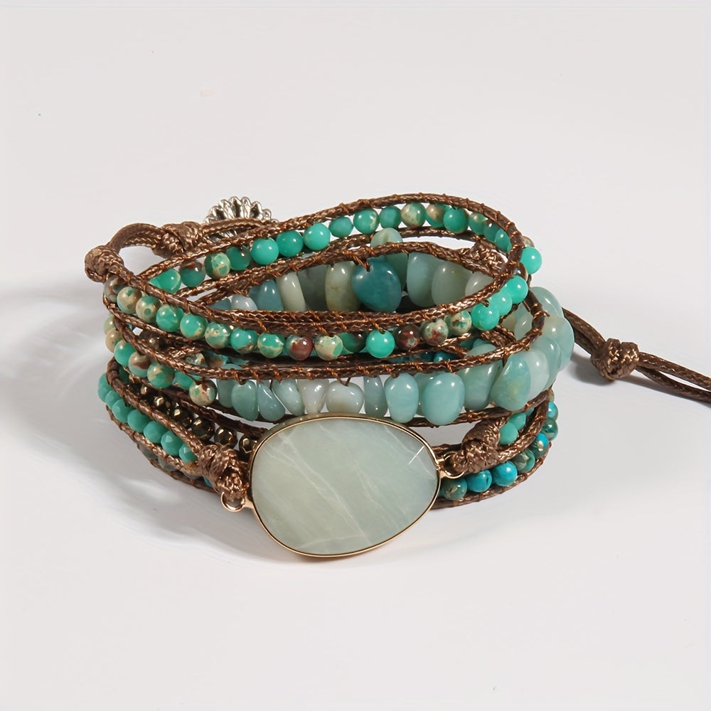 Boho Style Natural Stone Wrap Bracelet Multi Layers