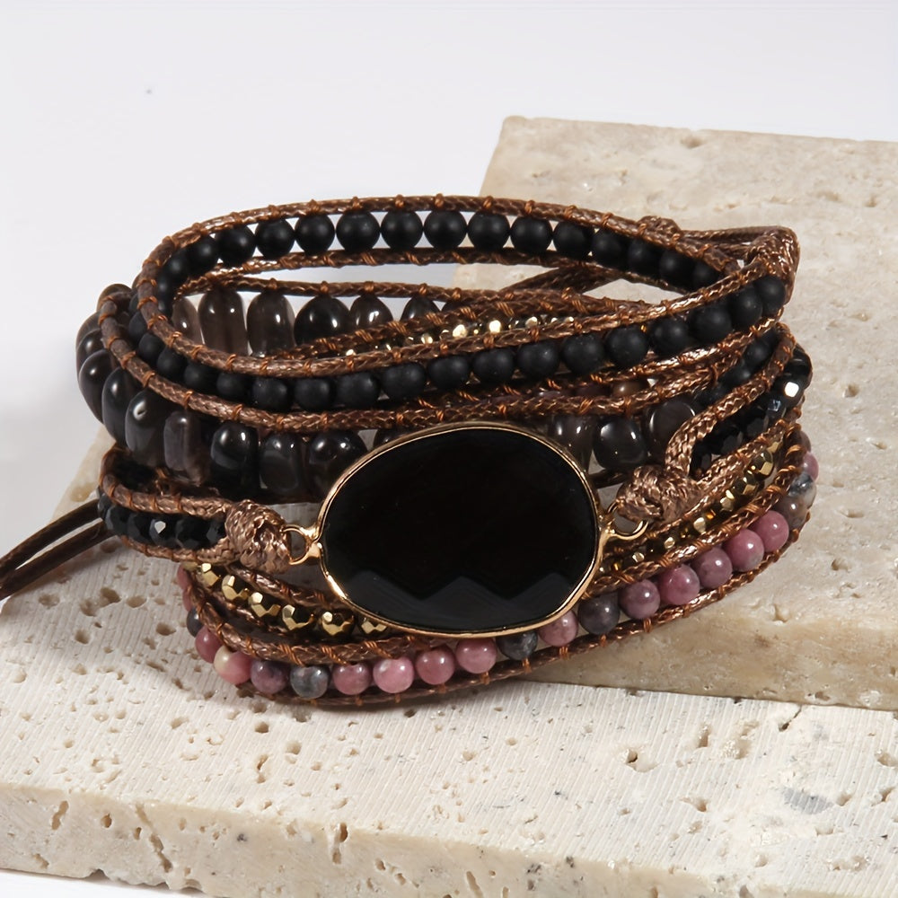 Boho Style Natural Stone Wrap Bracelet Multi Layers