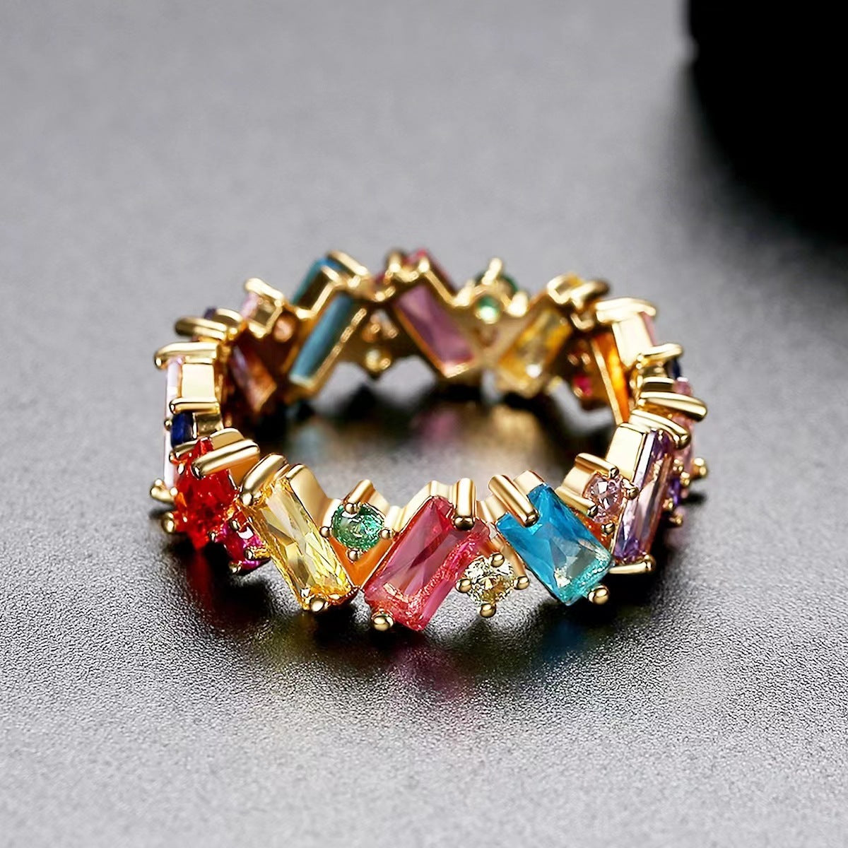 Women's Irregular Rainbow Zircon Female Ring