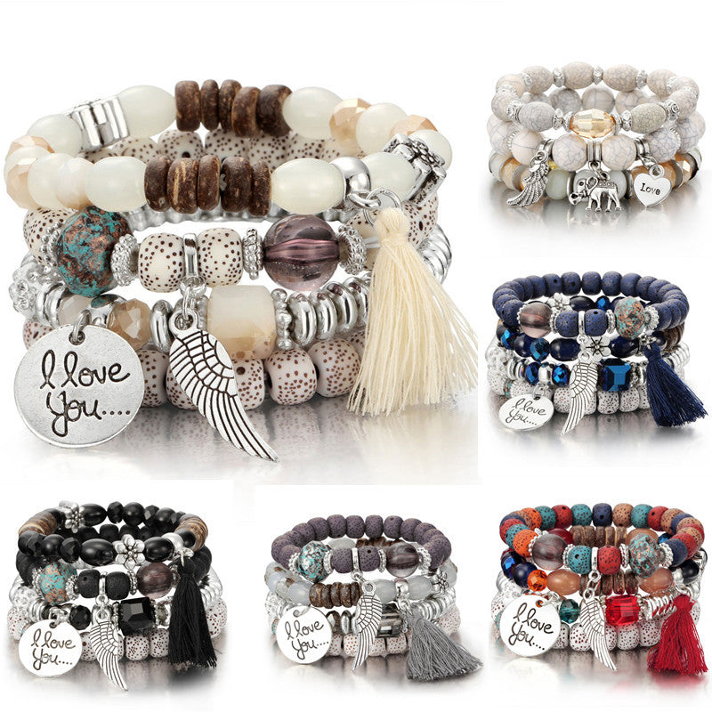 Fashion Multilayer Crystal Lava Stone Bracelets