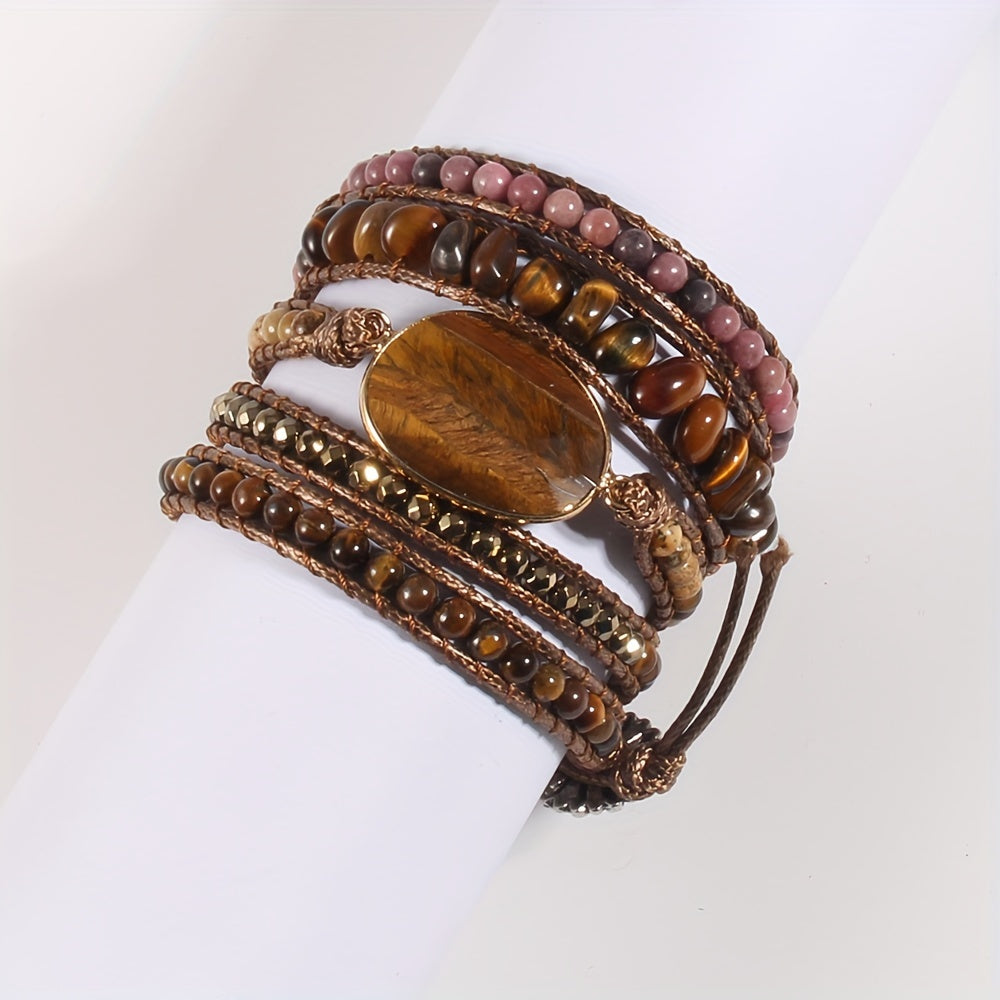 Boho Style Natural Stone Wrap Bracelet Multi Layers