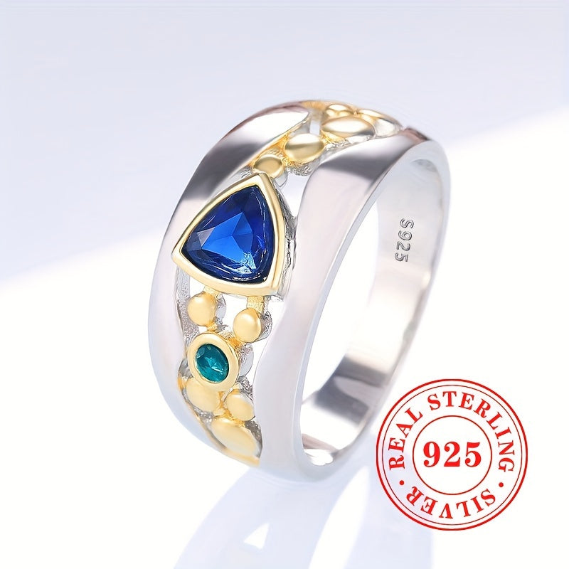 Sterling Silver Ring - Majestic Blue Triangle Cut Gemstone