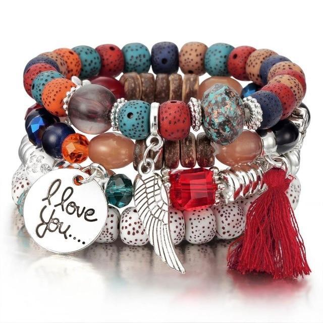 Fashion Multilayer Crystal Lava Stone Bracelets