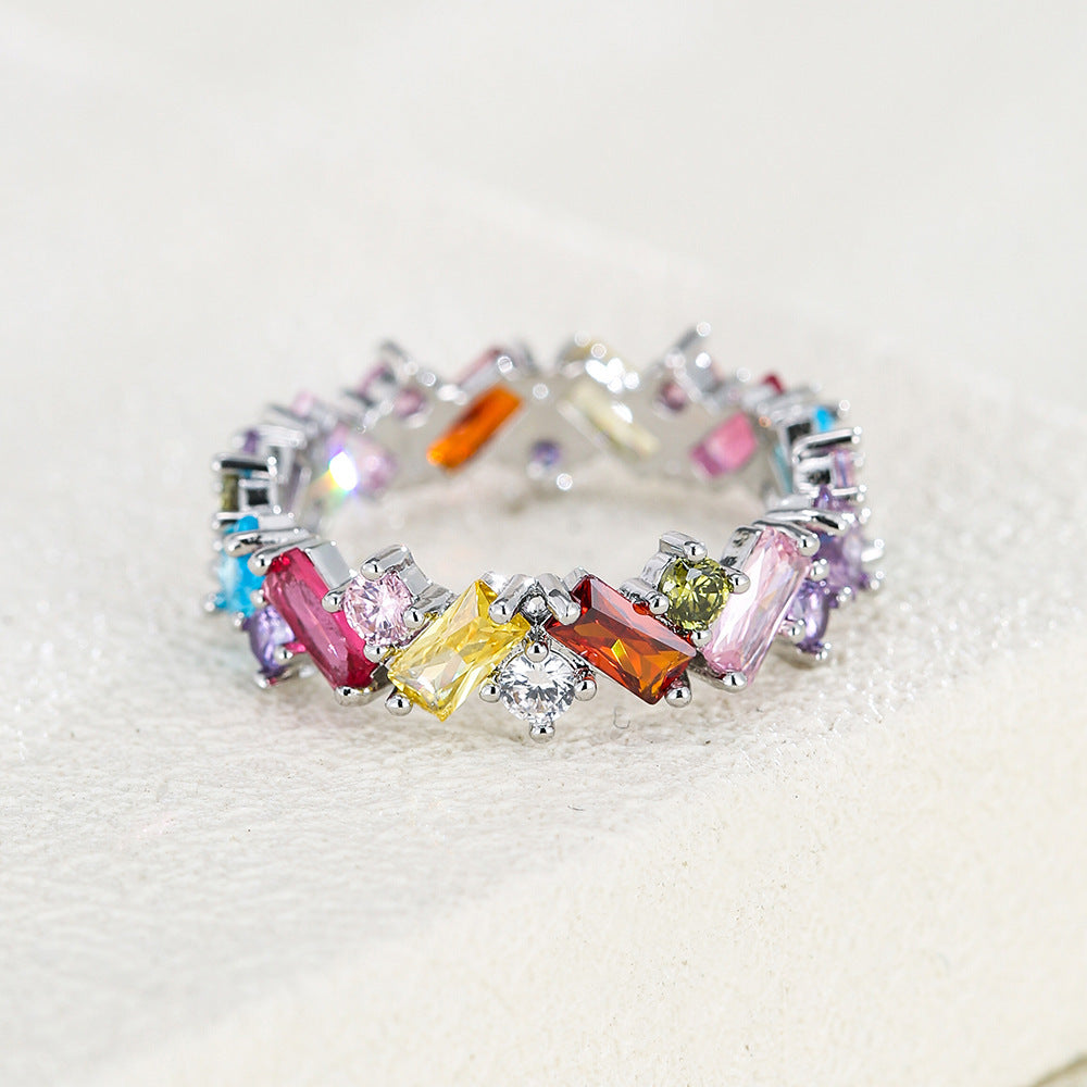 Women's Irregular Rainbow Zircon Female Ring