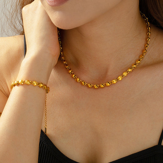 Simple Ball Bracelet Necklace Gold Plated