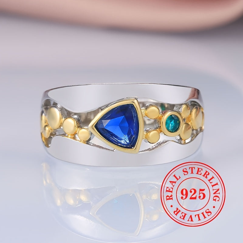 Sterling Silver Ring - Majestic Blue Triangle Cut Gemstone