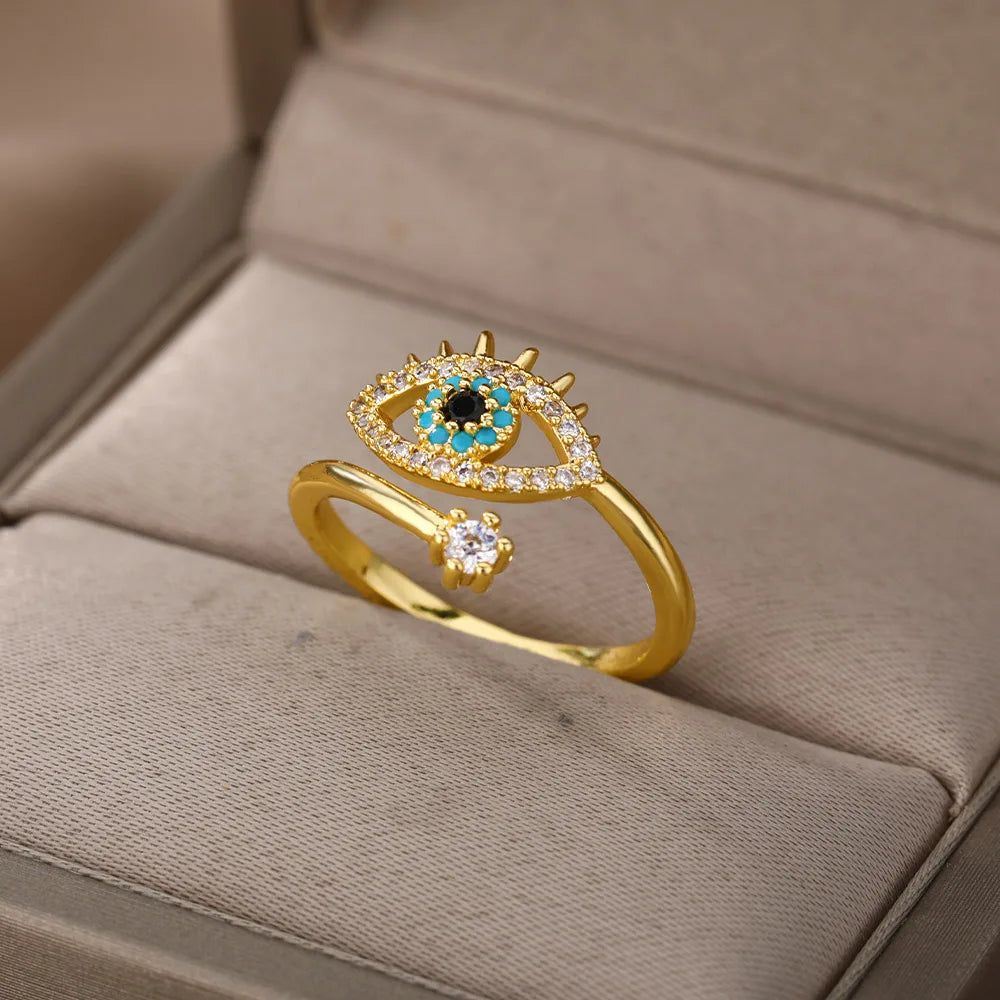 Turkish Evil Eye Rings For Women Gold Color Stainless Steel Ring 2024 Trend New in Luxury Wedding