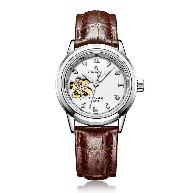 Women Automatic Mechanical Watches Diamond Four-leaf Clover Wrist Watches