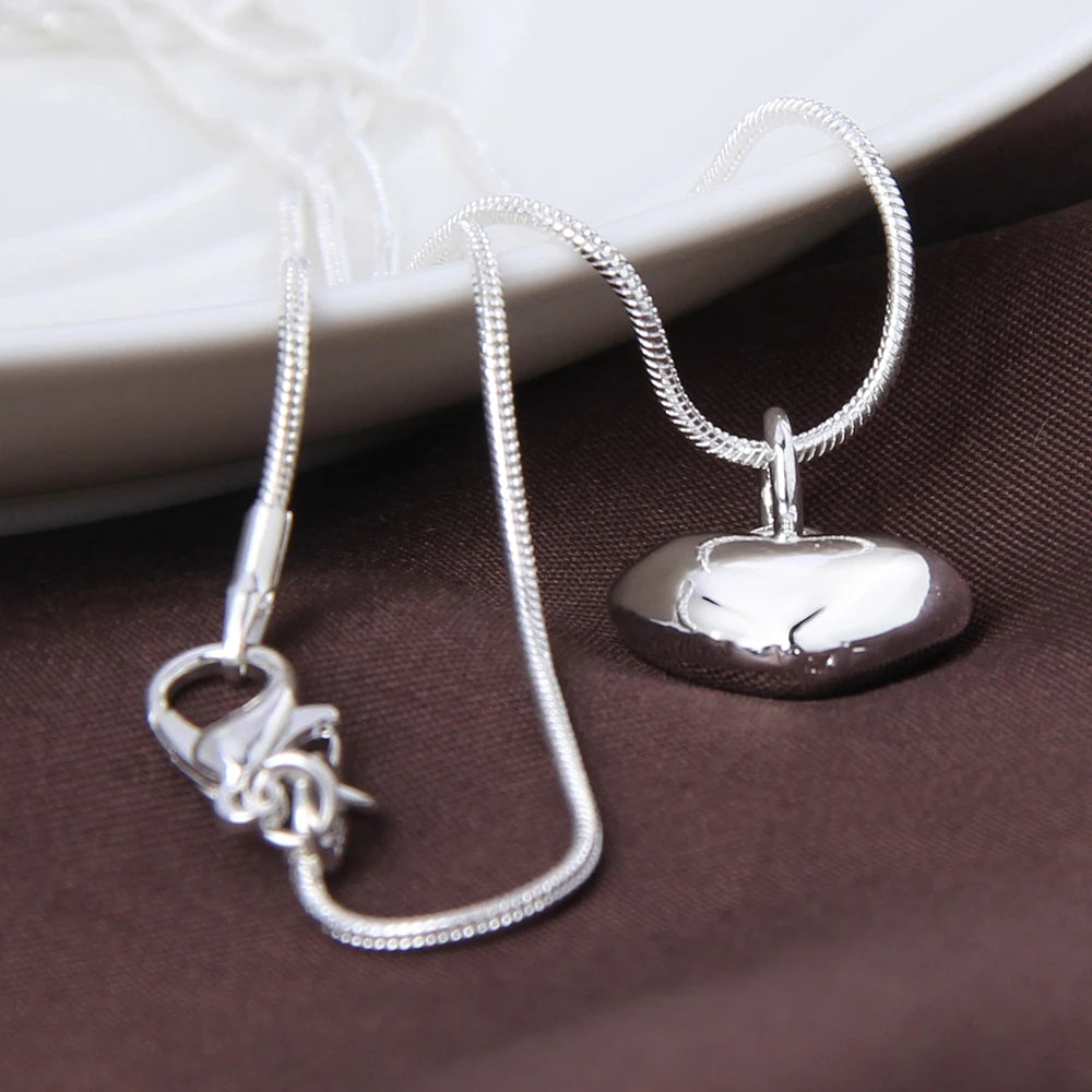 925 Sterling Silver Solid Small Heart Pendant Necklace