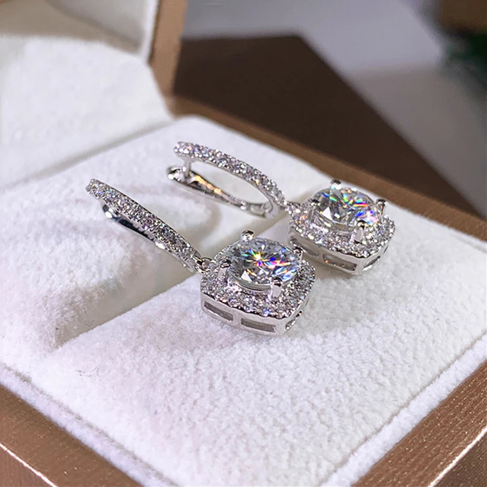 Huitan New Trendy Square Shape Drop Earrings Brilliant Bridal Engagement Wedding Jewelry