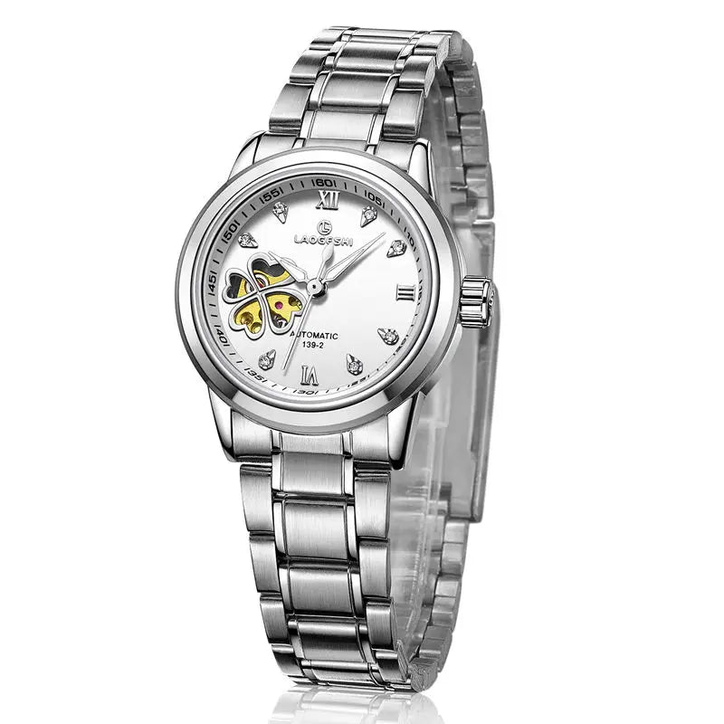 Women Automatic Mechanical Watches Diamond Four-leaf Clover Wrist Watches