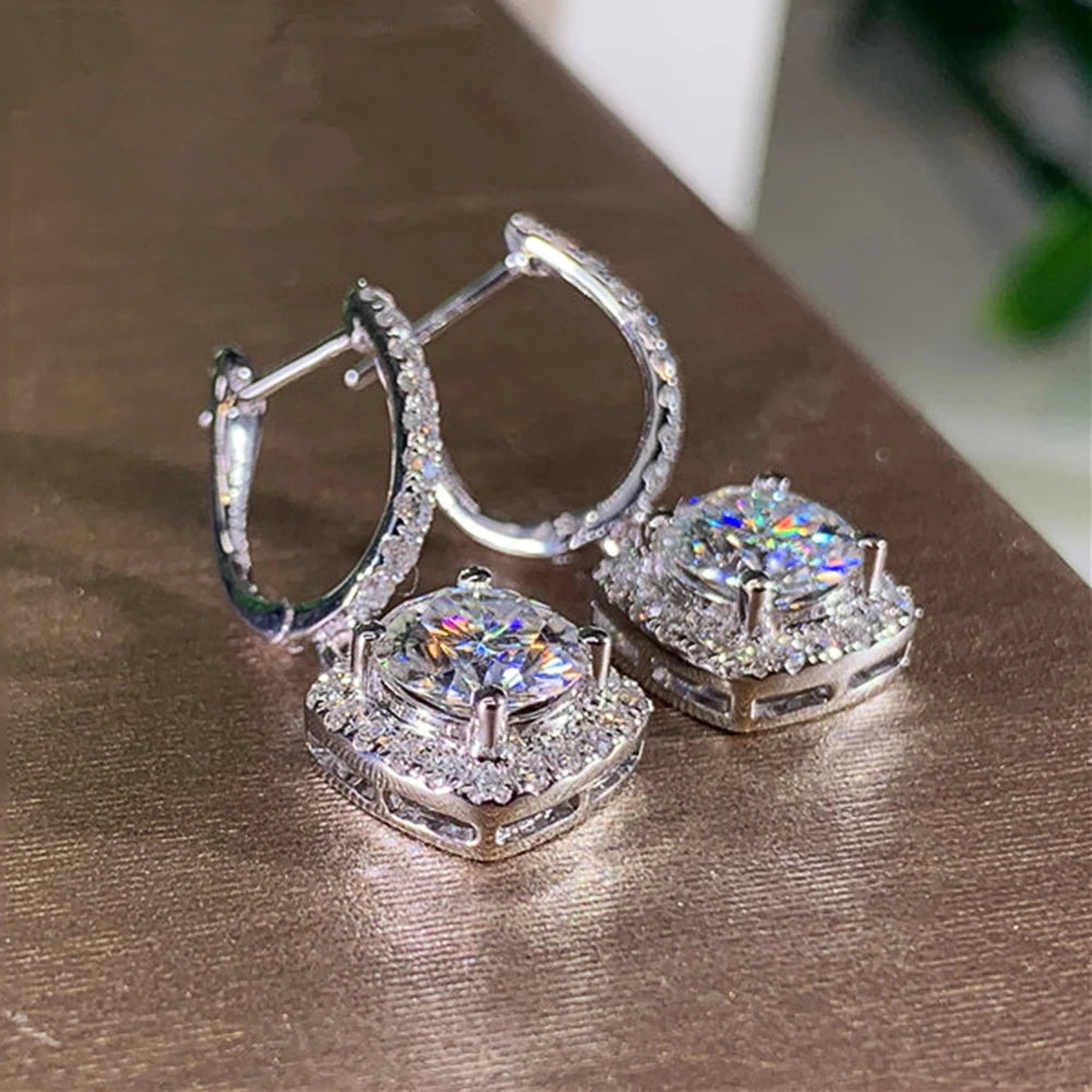 Huitan New Trendy Square Shape Drop Earrings Brilliant Bridal Engagement Wedding Jewelry