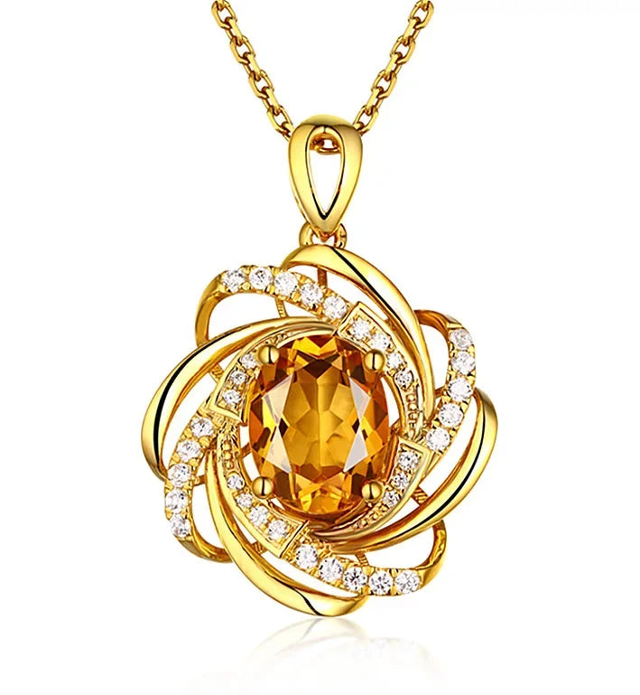 Real 18K Gold 2 Carats Topaz Luxury Yellow Gemstone Necklace