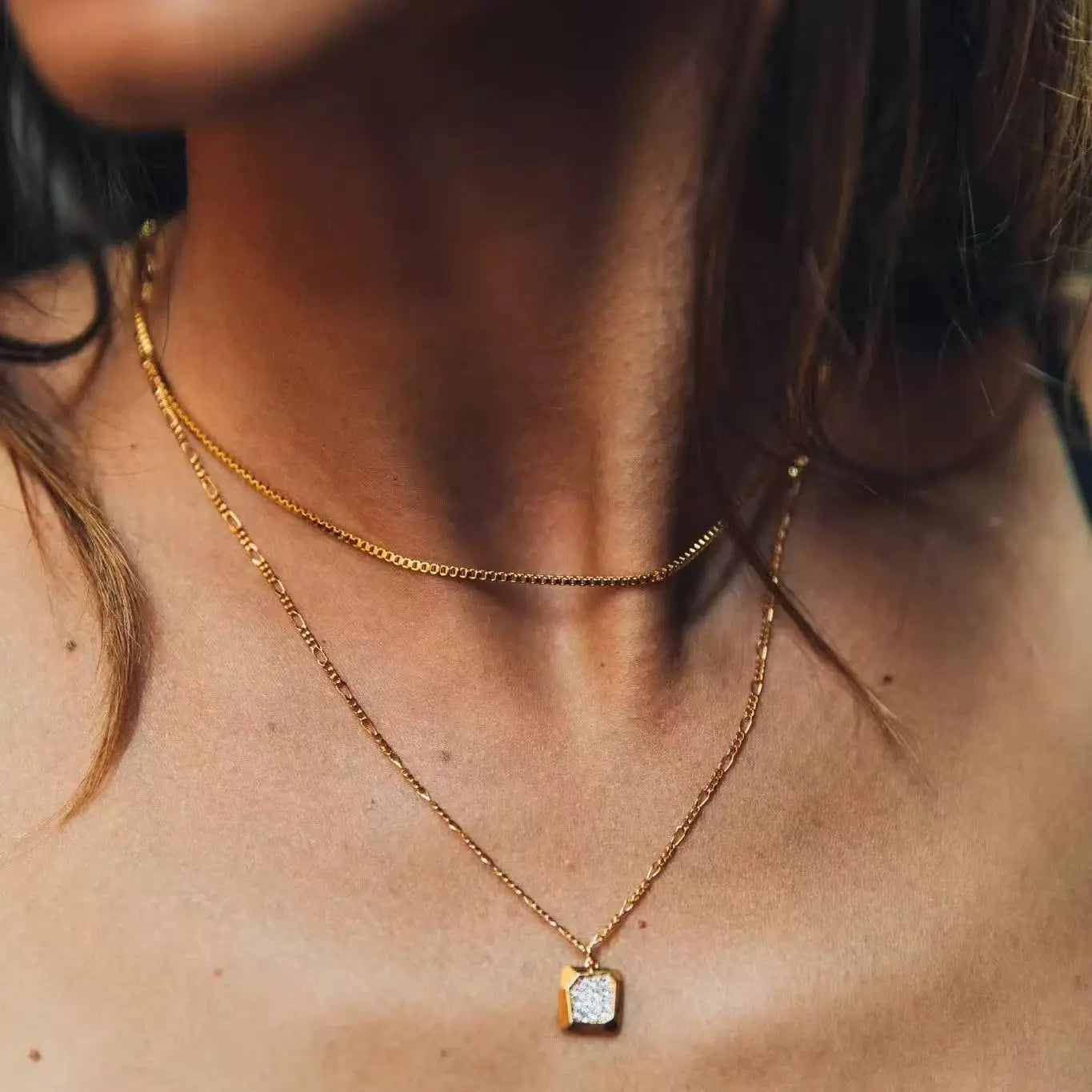 Stainless Steel Box Chain Necklace Gold Color Titanium Steel Men Necklace Fashion Women Jewelry Trend Accessories