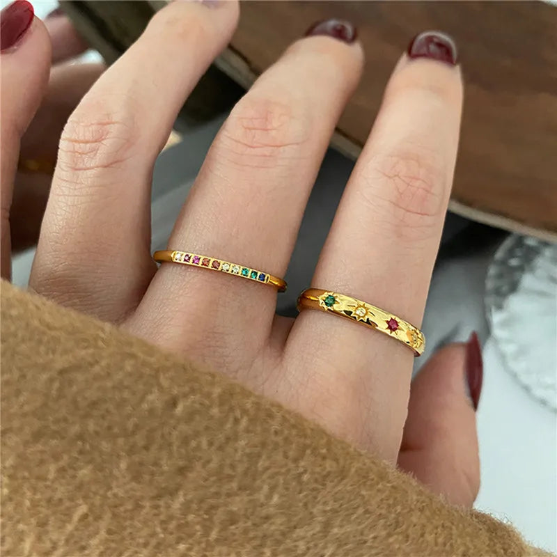 Rainbow Color Cubic Zircon Stone Finger Rings