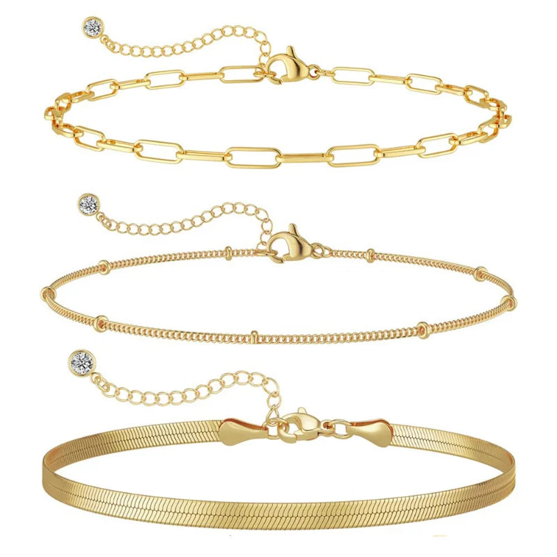 3pcs 14K Gold Plated STAINLESS Waterproof Bracelet Sets for Women