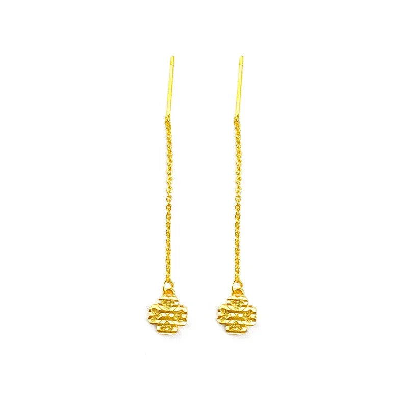 Genuine K Gold Drop Clover Earrings Simple Design for Women