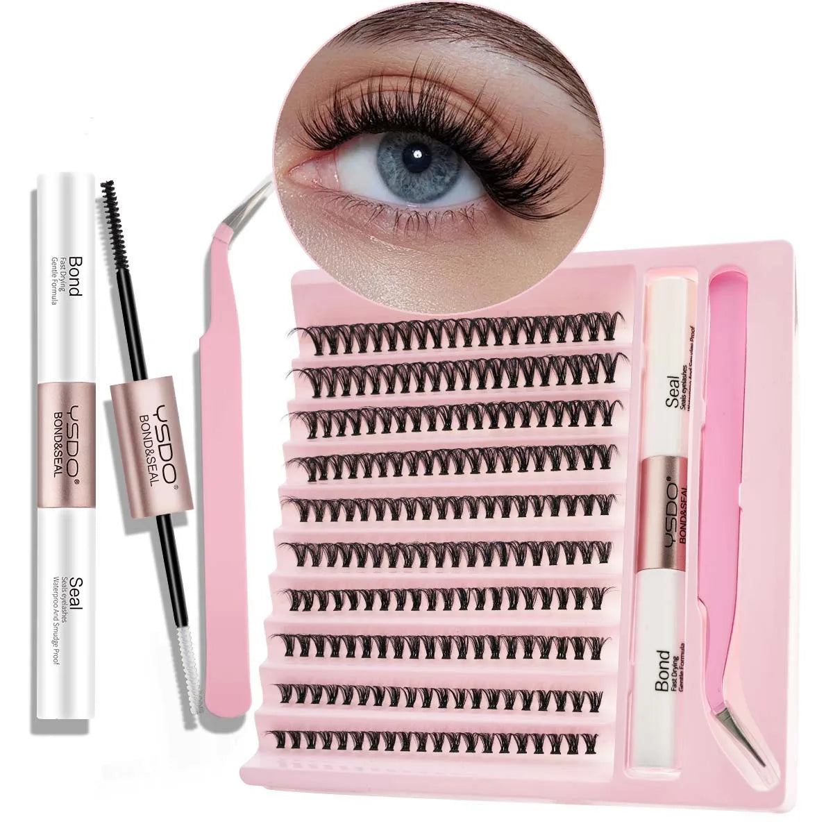 10Rows Individual Lashes Kit Natural Long DIY Cluster Eyelashes with Lash Bond and Seal Extension Kit