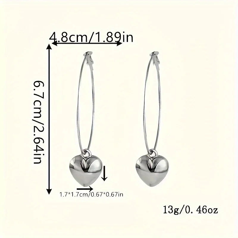 Heart-Shaped Pendant Hollow Hoop Earrings - Fashion Alloy Jewelry for Women