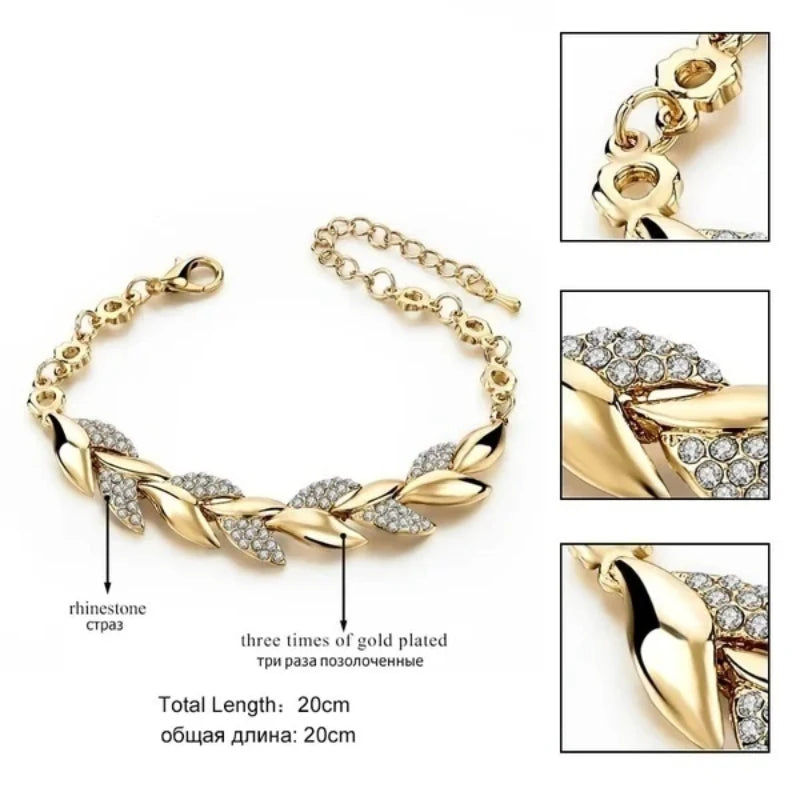 Delysia King Women Inlaid Crystal Golden Leaf Bracelet